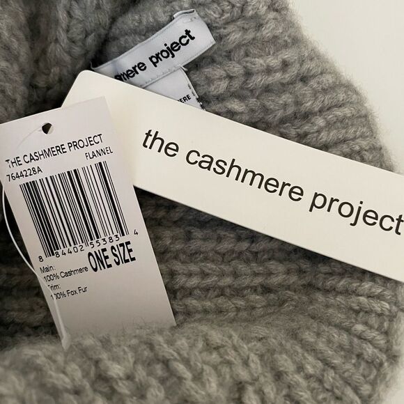 The Cashmere Project Pom Pom Beanie Hat in Flannel Gray One Size - Picture 3 of 5